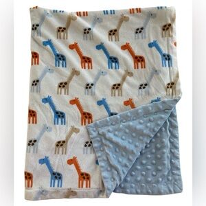 HB Hudson Giraffe Baby Security Blanket Minky Dot Blue Orange Tan 30 x 38